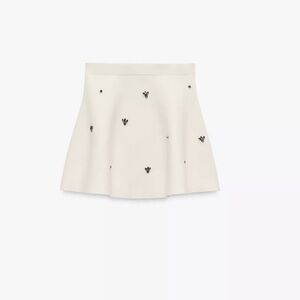 Zara Jewel Bead Knit Skirt Cream Size XL